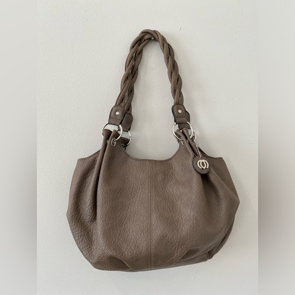Payless Shoesource Purse Shoulder Bag Rope Straps Faux Leather Brown Taupe Gray - Picture 3 of 5